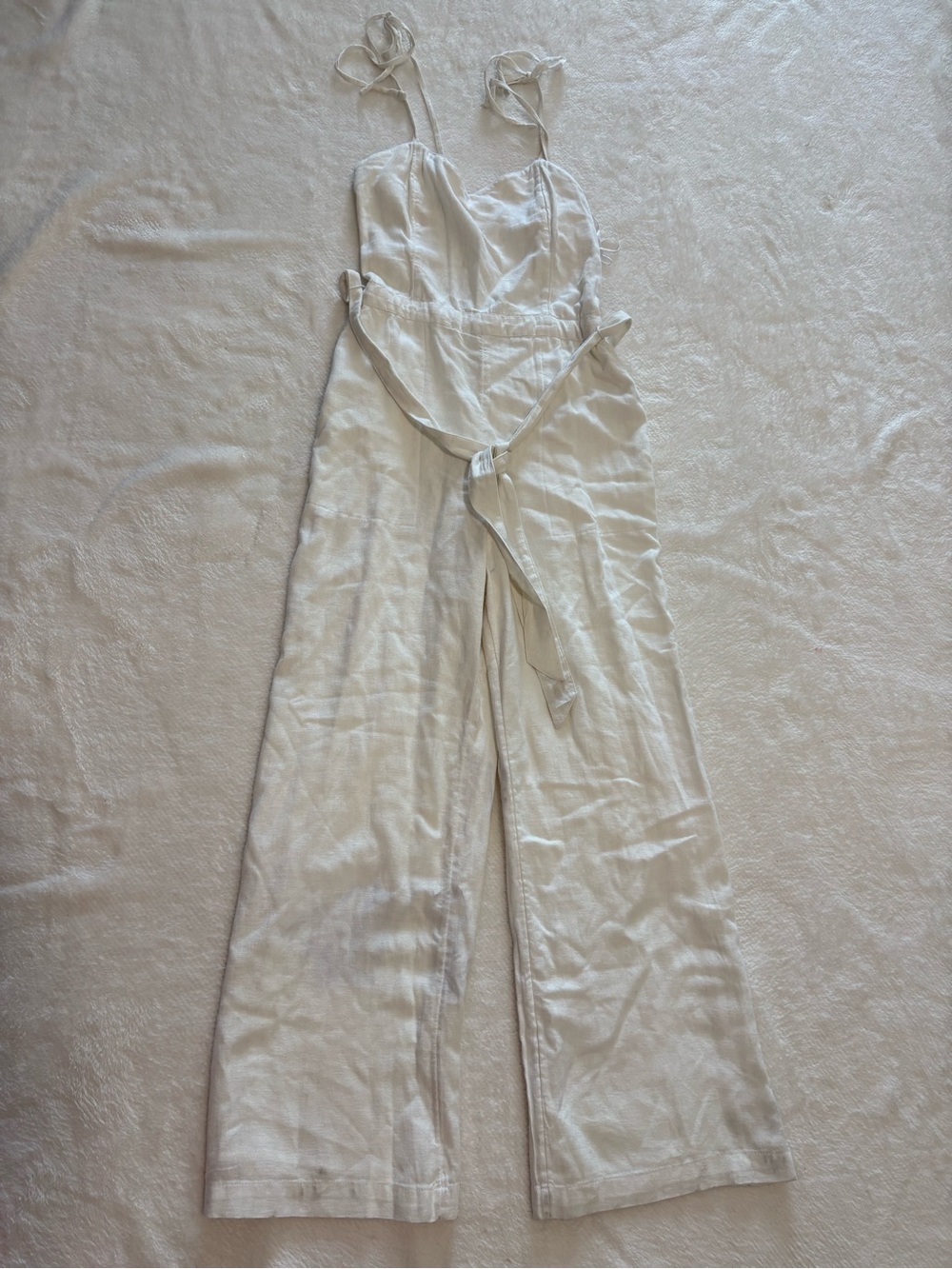 Abercrombie & Fitch Cream Tie-Strap Linen Jumpsuit